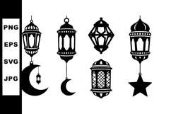 Islamic lantern silhouettes with crescent moon and star hang Product Image 1