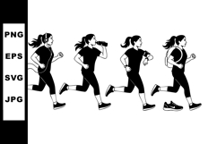 Woman Running Sequence Black Silhouette Sports Fitness Exerc Product Image 1