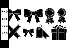 Black ribbon bows gift tags and award rosettes vector icons Product Image 1