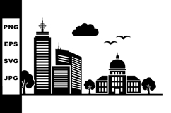 City skyline with modern buildings and trees silhouette in b Product Image 1