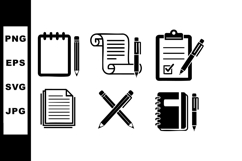 Notepad and pen icons set with checklist clipboard and docum Product Image 1