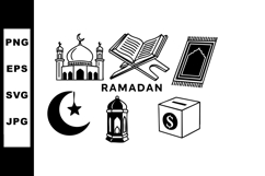 Ramadan icons set mosque lantern prayer rug crescent moon st Product Image 1