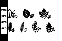 Black silhouette leaves and acorns vector set with various o Product Image 1