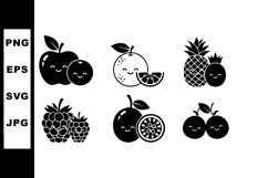 Cute happy black silhouette fruits including apple orange pi Product Image 1
