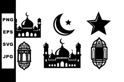 Islamic mosque crescent star lantern vector icons for religi Product Image 1