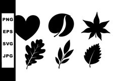 Black silhouette collection of heart shape and various autum Product Image 1