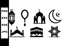 Islamic symbols vector set with mosque lantern crescent star Product Image 1