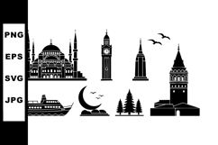 Istanbul famous landmarks vector set includes silhouette mos Product Image 1
