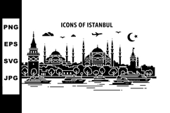 Istanbul skyline silhouette with famous landmarks vector art Product Image 1
