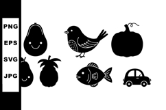 Cute kawaii style pear, pineapple, bird, fish, pumpkin and c Product Image 1