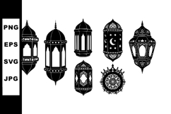Islamic lantern set with intricate patterns crescent moon an Product Image 1