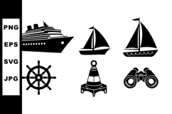 Nautical icons collection with cruise ship sailboats helm bu Product Image 1