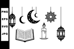 Islamic religious symbols crescent moon lanterns star open b Product Image 1