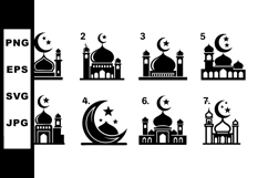 Islamic mosque icon set with crescent moon and star vector c Product Image 1