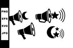 Megaphone sound icons with moon and star shapes black vector Product Image 1