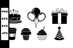 Birthday celebration icons with cake balloons gift coffee cu Product Image 1