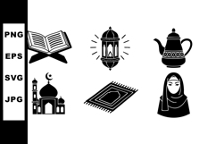 Islamic symbols vector set with mosque lantern Quran prayer Product Image 1