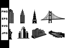 Iconic New York City landmarks vector set including Statue o Product Image 1