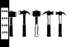 Set of black and white hammer vector icons showing different Product Image 1