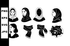Vector set of diverse women with hijabs and scarves in vario Product Image 1