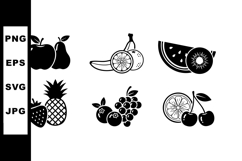 Black silhouettes of mixed fruits including apple, pear, ban Product Image 1