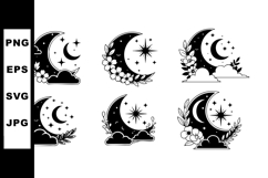 Crescent moon with stars and floral decorative elements vect Product Image 1