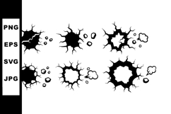 Set of six black cracked hole vector design elements with ja Product Image 1