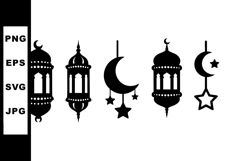 Islamic lanterns and crescent moon stars decorative vector i Product Image 1