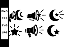 Megaphone with star and crescent moon icons vector set desig Product Image 1