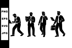 Businessman silhouettes working with laptop, phone, tablet, Product Image 1