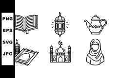 Islamic culture icons set including mosque, prayer rug, lant Product Image 1
