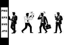 Businessman silhouettes using laptop, smartphone, talking on Product Image 1
