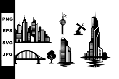 City skyline with modern high-rise buildings bridge windmill Product Image 1