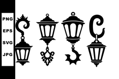 Vintage ornamental hanging lanterns set silhouette design fo Product Image 1