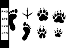 Black silhouette human foot and various animal paw prints ve Product Image 1