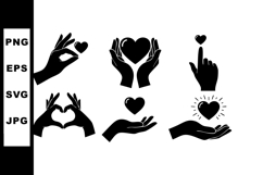 Heart care and love gesture icons collection with hands show Product Image 1
