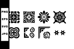 Black ornamental geometric shapes and floral vector design e Product Image 1