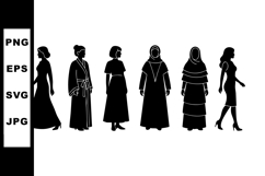 Diverse women silhouettes wearing various dresses and cultur Product Image 1