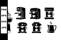 Coffee maker and espresso machine black silhouette vector ic Product Image 1