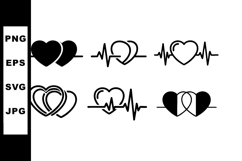 Heart and love icons with pulse line vector set for romantic Product Image 1