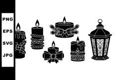 Christmas candles and lantern vector set with festive decora Product Image 1