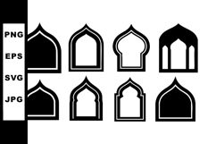 Islamic arch window shapes vector set black and white simple Product Image 1