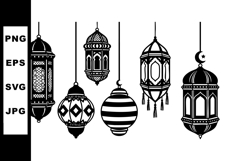 Hanging traditional black and white lanterns with intricate Product Image 1