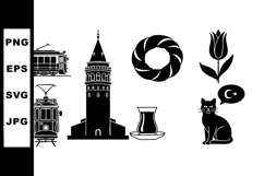 Vector set of Istanbul tram, Galata Tower, tea glass, tulip Product Image 1