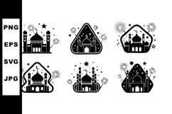 Islamic mosque silhouette icon set with crescent stars and d Product Image 1
