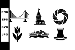 Istanbul landmark vector icons including Bosphorus Bridge, M Product Image 1