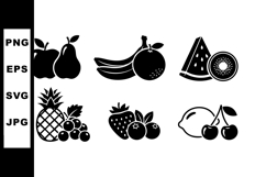 Black silhouette assorted fruit icons including apple pear b Product Image 1