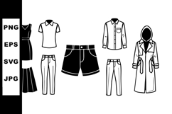 Clothing icons set with dress polo shirt jacket skirt shorts Product Image 1