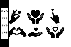 Heart and hand symbols showing love and care in black silhou Product Image 1