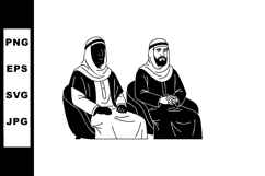 Two Middle Eastern Men Wearing Traditional Arab Clothing Sit Product Image 1